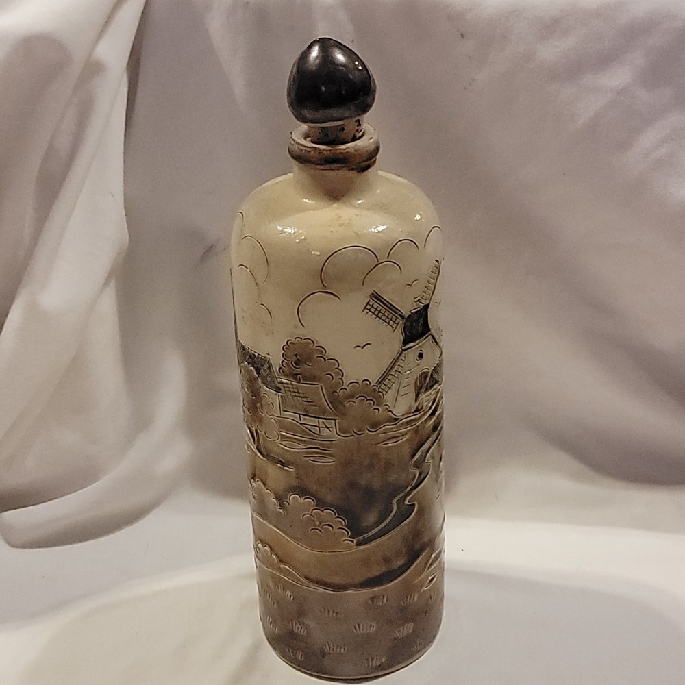 Vintage German Ceramic Stoneware Decanter Windmill/Church Relief Handarbeit B.E. - Picture 7 of 16
